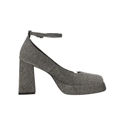 Décolleté glitterate. con punta squadrata e plateau. Made in Italy. Tacco alto 9cm