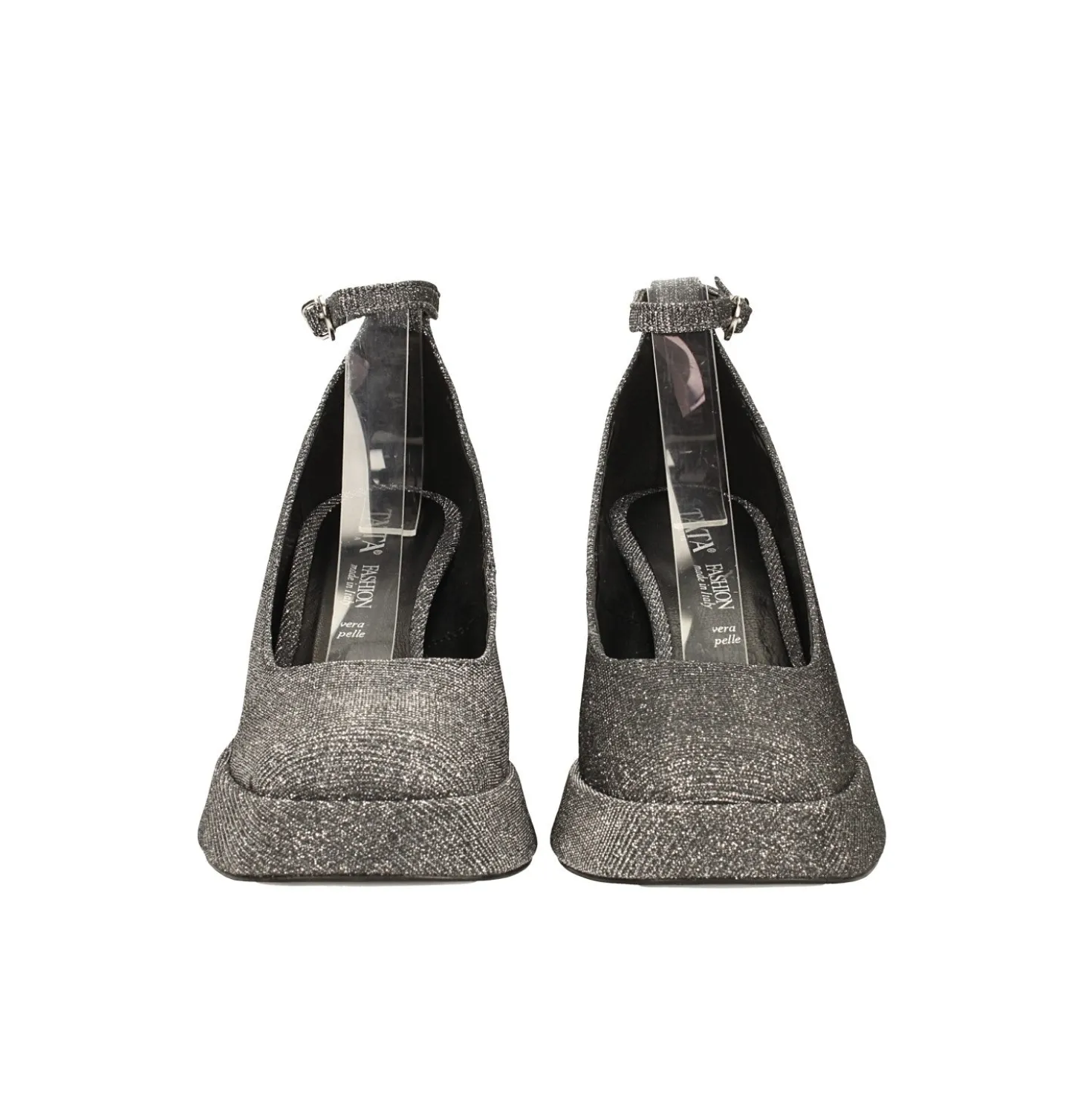 Décolleté glitterate. con punta squadrata e plateau. Made in Italy. Tacco alto 9cm