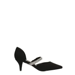 Décolleté scamosciate aperte ai lati con cinturino centrale con strass. Tacco alto 6cm