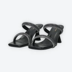Sandali con due fasce e strass. Tacco alto 7cm