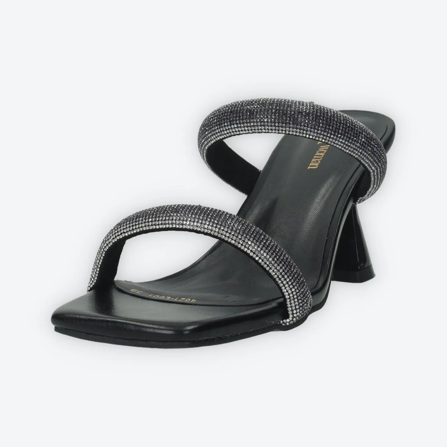 Sandali con due fasce e strass. Tacco alto 7cm