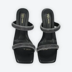 Sandali con due fasce e strass. Tacco alto 7cm
