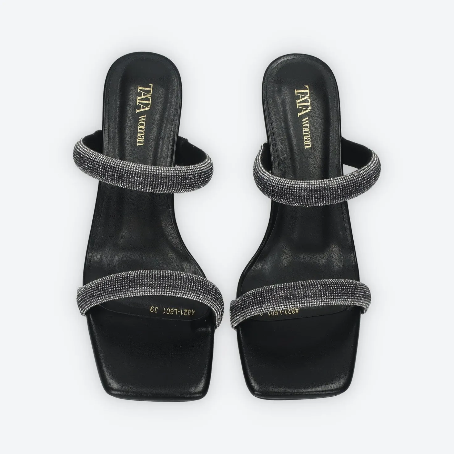 Sandali con due fasce e strass. Tacco alto 7cm