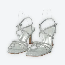 Sandali con fasce e strass. Tacco alto 7cm