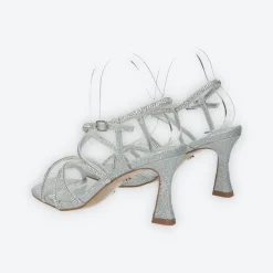 Sandali con fasce e strass. Tacco alto 7cm