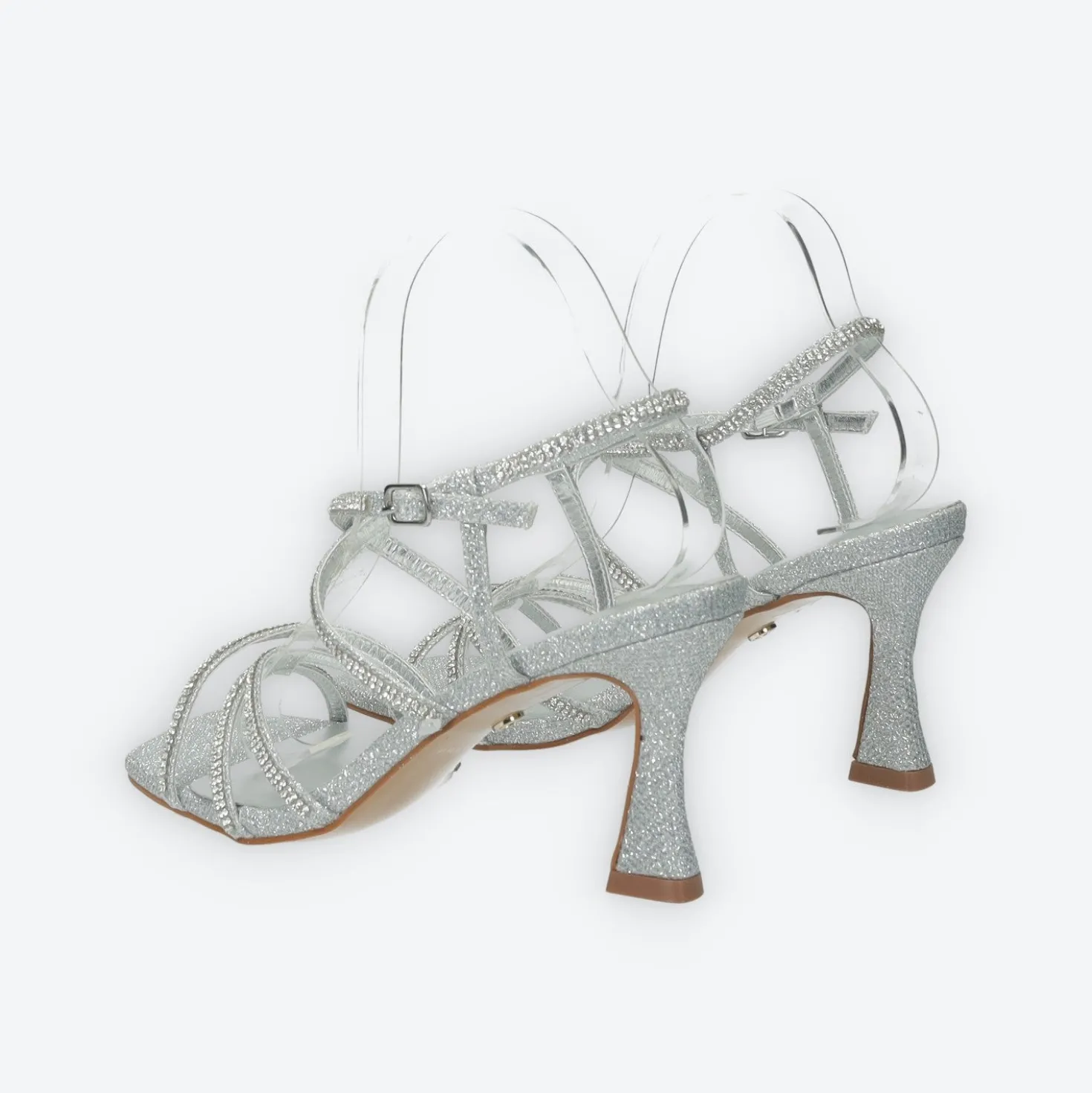 Sandali con fasce e strass. Tacco alto 7cm