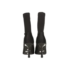 Stivaletti alla caviglia in tessuto con decorazione in pietre luccicanti. Tacco alto 9.5cm